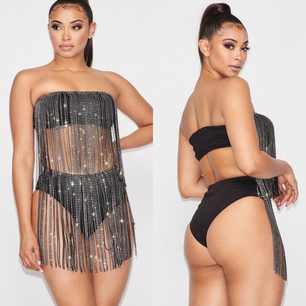 2pc tube top fringe bikini swimsuit